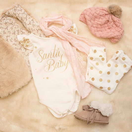Christmas Baby Girls Snowflake Santa Baby Print Short Sleeve Romper Dots Pants