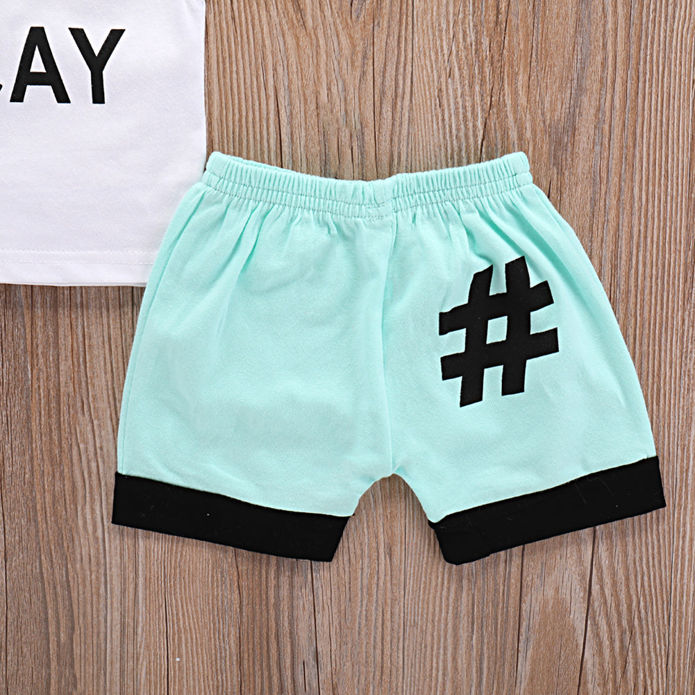 Summer Baby Boy Toddler Letter Print Two Pieces Tank Top and Shorts Clothes Set