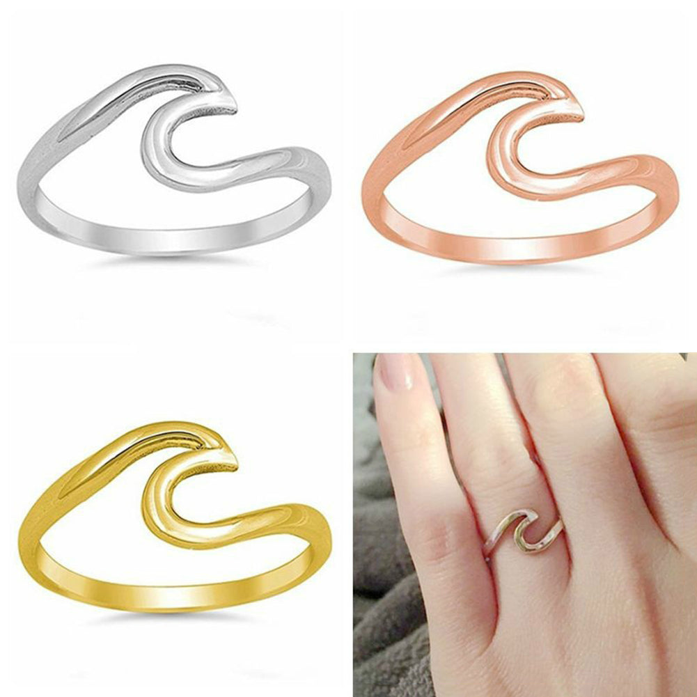 Women Fashion Wave Ring Simple Design Stainless Steel Wedding Finger Jewelry