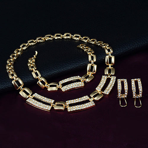 Formal Party Crystal Chain Charm Necklace Earring Bracelet Ring Jewelry Set Gift