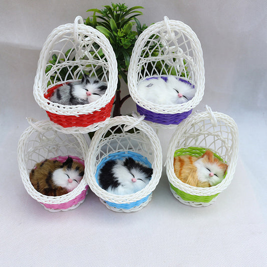 Creative Cute Simulation Cat with Hanging Basket Home Car Ornament Toy Gift