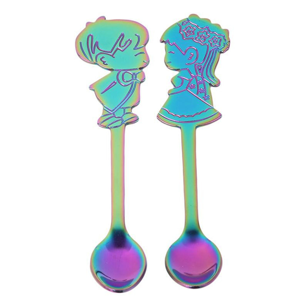 A Pair of Boy and Girl Stainless Steel Coffee Tea Cup Mixing Spoon Drinks Decor