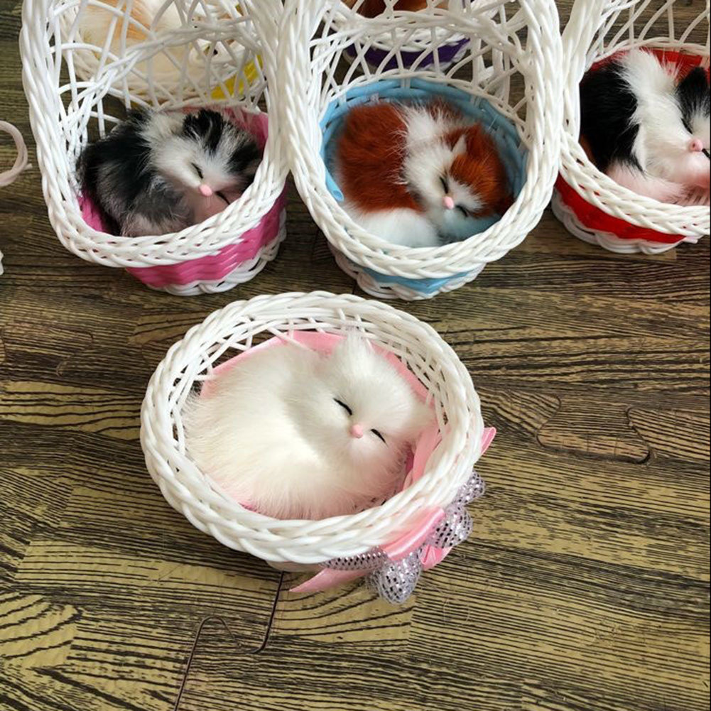 Creative Cute Simulation Cat with Hanging Basket Home Car Ornament Toy Gift