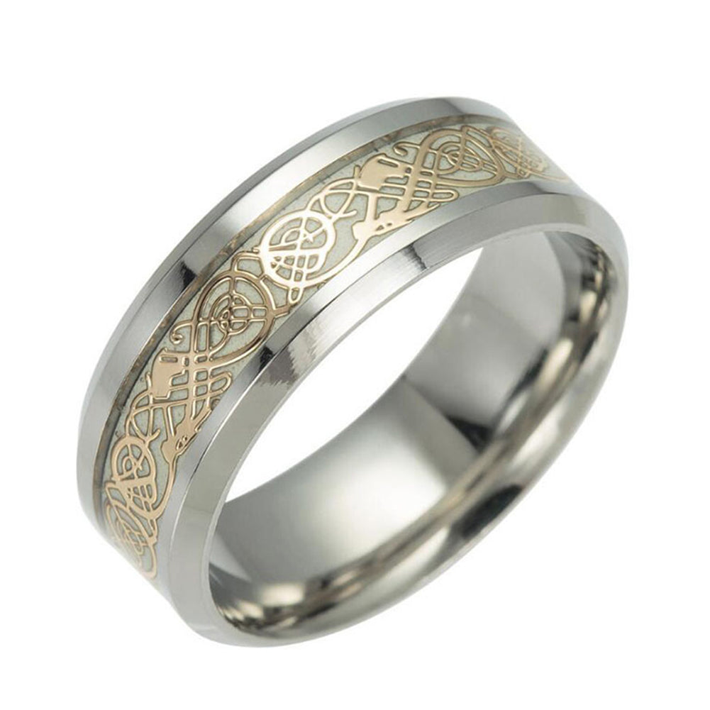 Vintage Luminous Dragon Design Stainless Steel Classic Band Ring for Men Women
