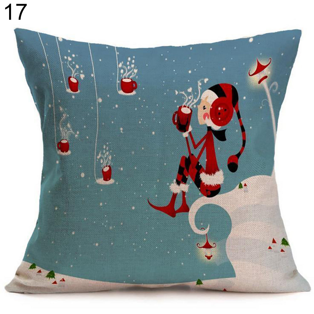 Christmas Santa Claus Deer Print Cushion Cover Pillow Case Square Car Home Decor