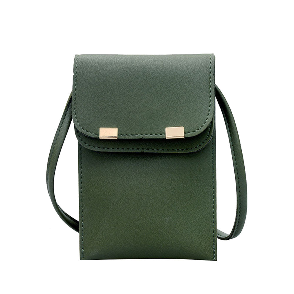 Fashion Women Solid Color Double Layer Faux Leather Rectangle Crossbody Bag