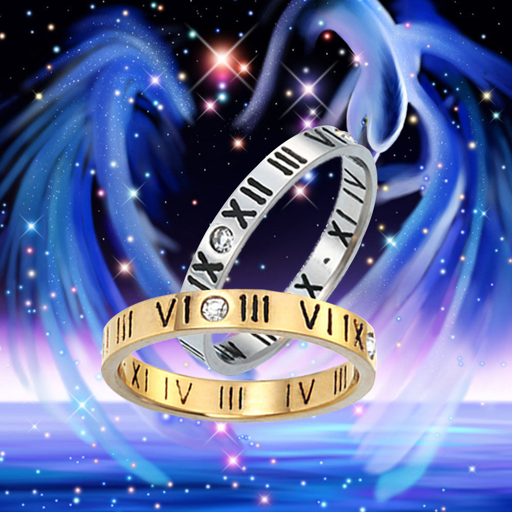 Punk Roman Numerals Rhinestone Stainless Steel Finger Jewelry Couple Ring Gift