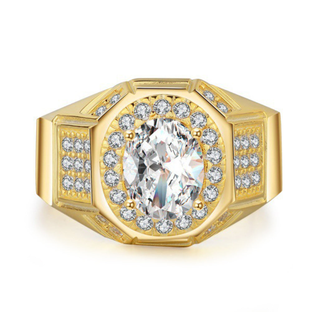 Rhinestone Inlaid Band Engagement Wedding Jewelry Fashion Men Finger Ring Gift