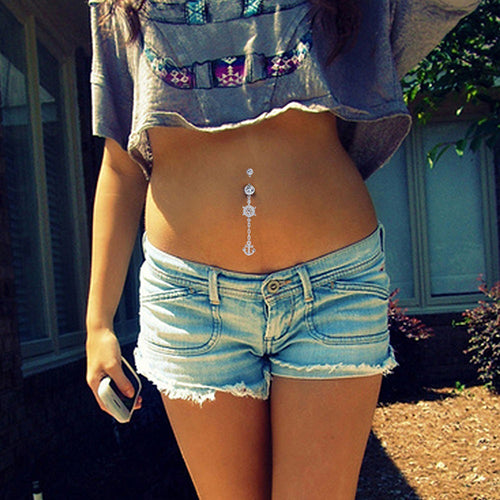 Rhinestone Belly Button Barbell Body Piercing Jewelry Anchors Rudder Navel Ring