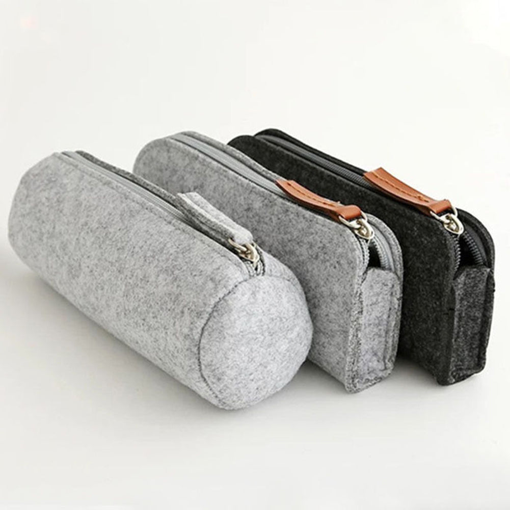 Felt Solid Color Simple Style Pencil Case Stationery Pouch Pen Bag Student Gift