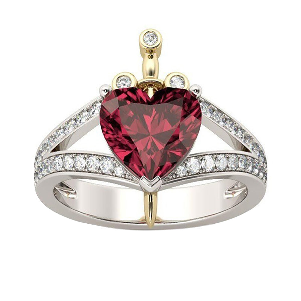 Women Fashion Love Heart Faux Ruby Rhinestone Inlaid Hollow Party Finger Ring