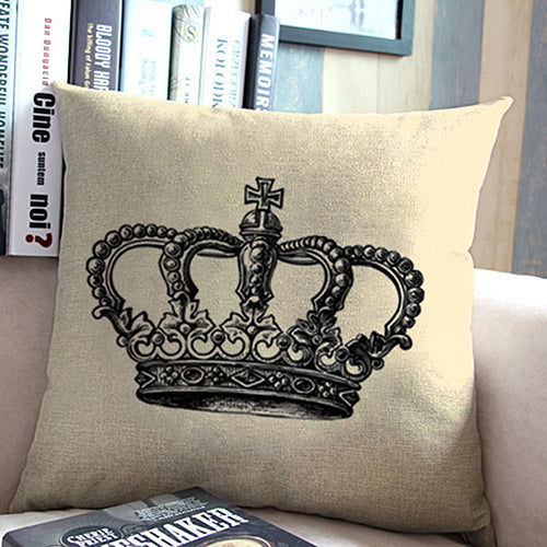 Retro Home Decorative Linen Cotton Blended Cushion Cover Crown Throw Pillow Case
