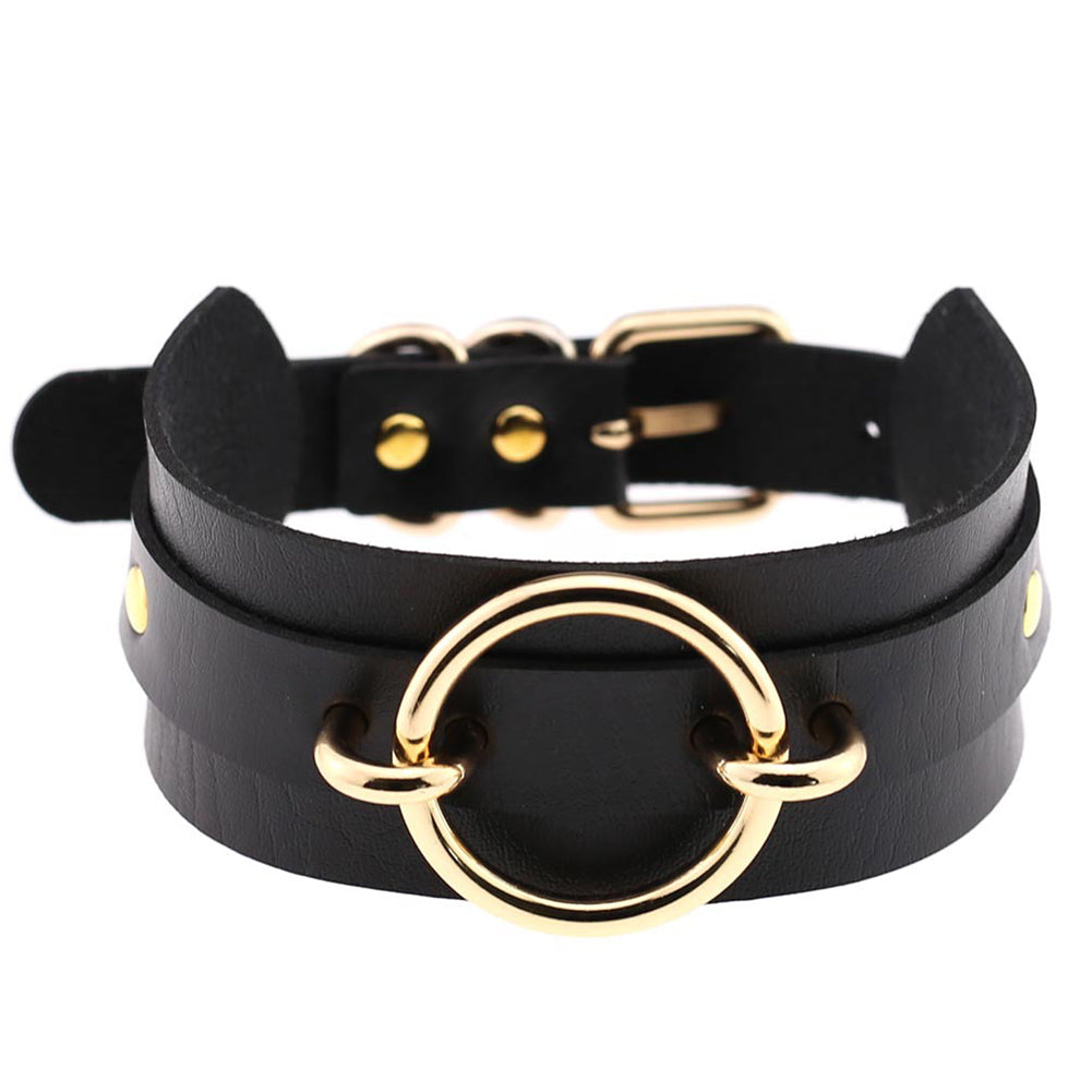 Fashion Gothic Wide Faux Leather O Ring Collar Choker Necklace Women Jewelry