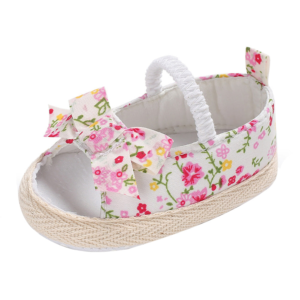 Summer Newborn Baby Girl Princess Floral Print Bowknot Canvas Shoes Sandals Gift