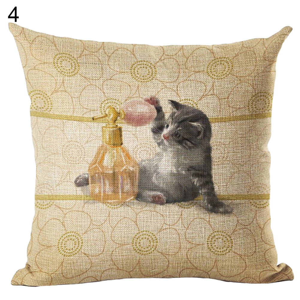 Cat Dog Pattern Linen Throw Pillow Case Sofa Bed Home Car Decor Cushion Cover