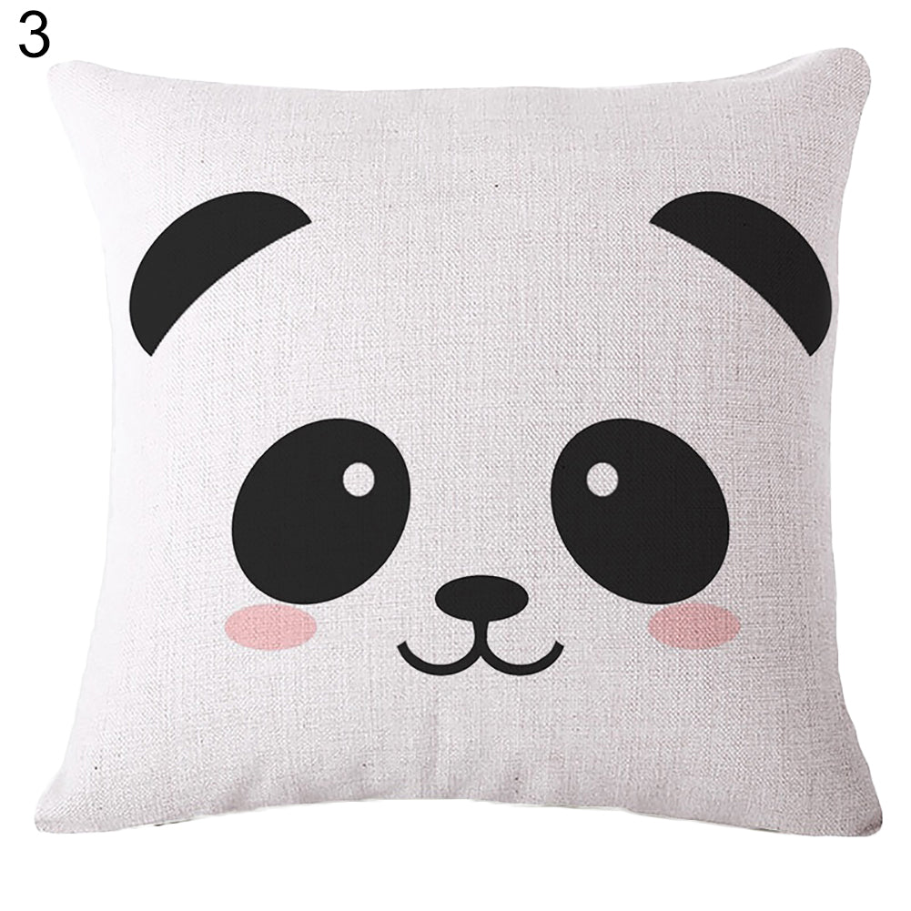 Cartoon Panda Print Linen Square Pillow Case Cushion Throw Cover Home Sofa Decor