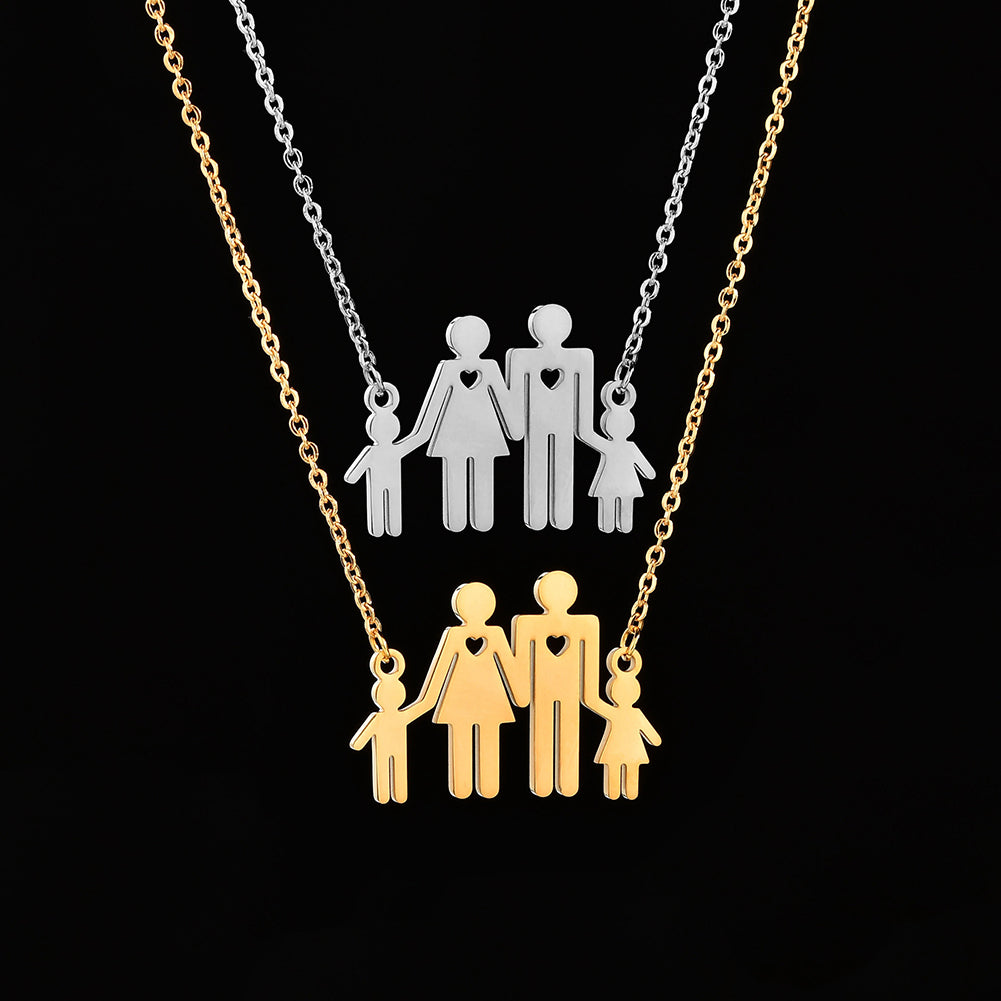 Family of Four Hollow Heart Stainless Steel Necklace Men Women Jewelry Gift
