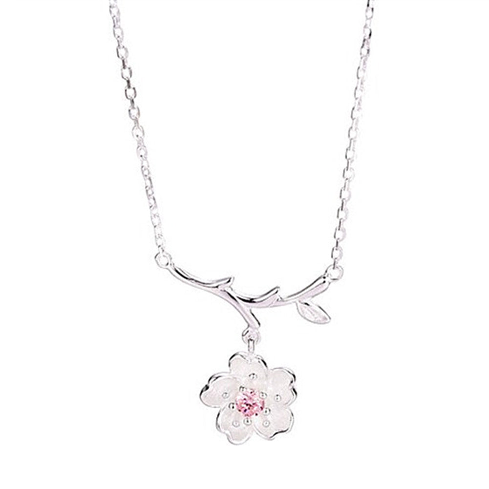 Cherry Blossoms Flower Tree Branches Pendant Necklace Women Elegant Jewelry