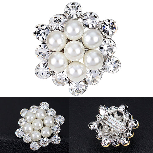Women Elegant Rhinestone Faux Pearl Flower Wedding Bridal Scarf Brooch Pin