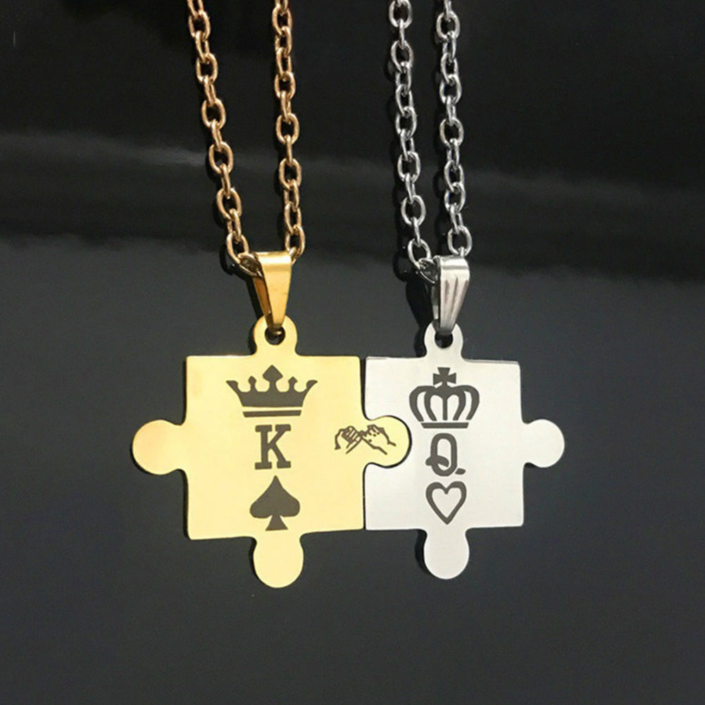 K Q Crown Puzzle Style Pendant Titanium Steel Couple Necklace Jewelry Gift