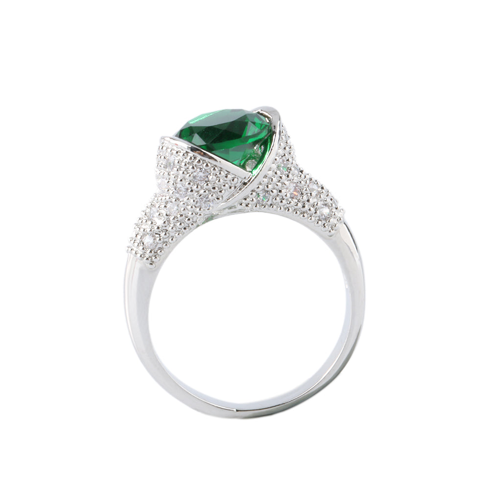 Fashion Women Shiny Green CZ Cubic Zirconia Stone Finger Ring Wedding Jewelry