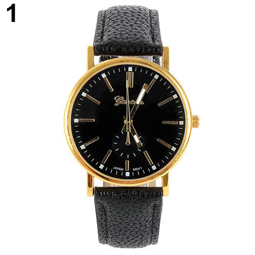 Men's Women's Geneva Round Roman Numerals Dial Faux Leather Quartz Wrist Watch