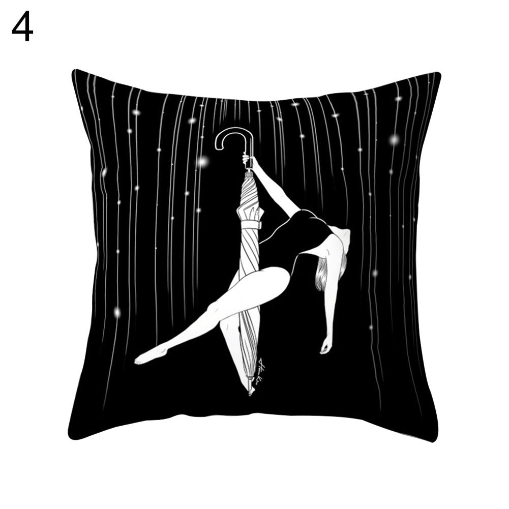 Black and White Cartoon Pattern Sofa Bed Throw Pillow Case Cushion Cover