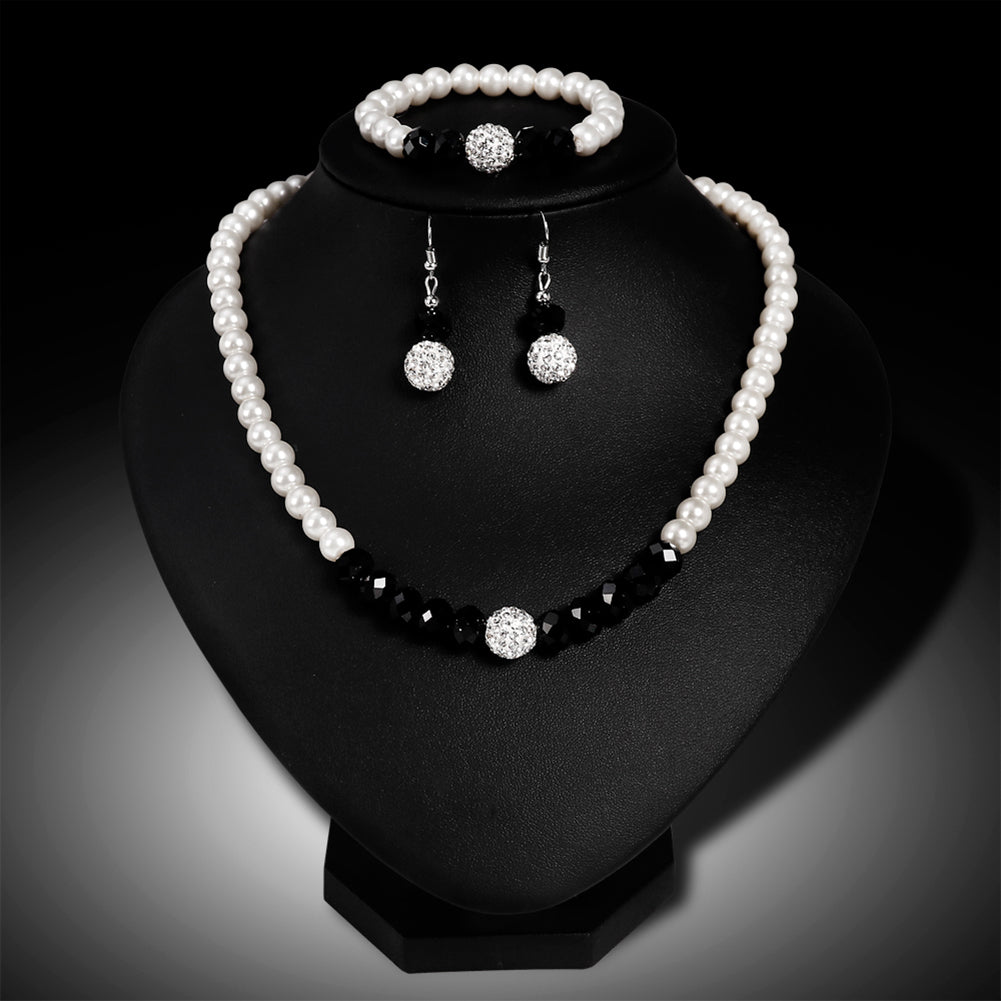 Elegant Imitation Pearls Necklace Earring Bracelet Jewelry Set Women Party Gift