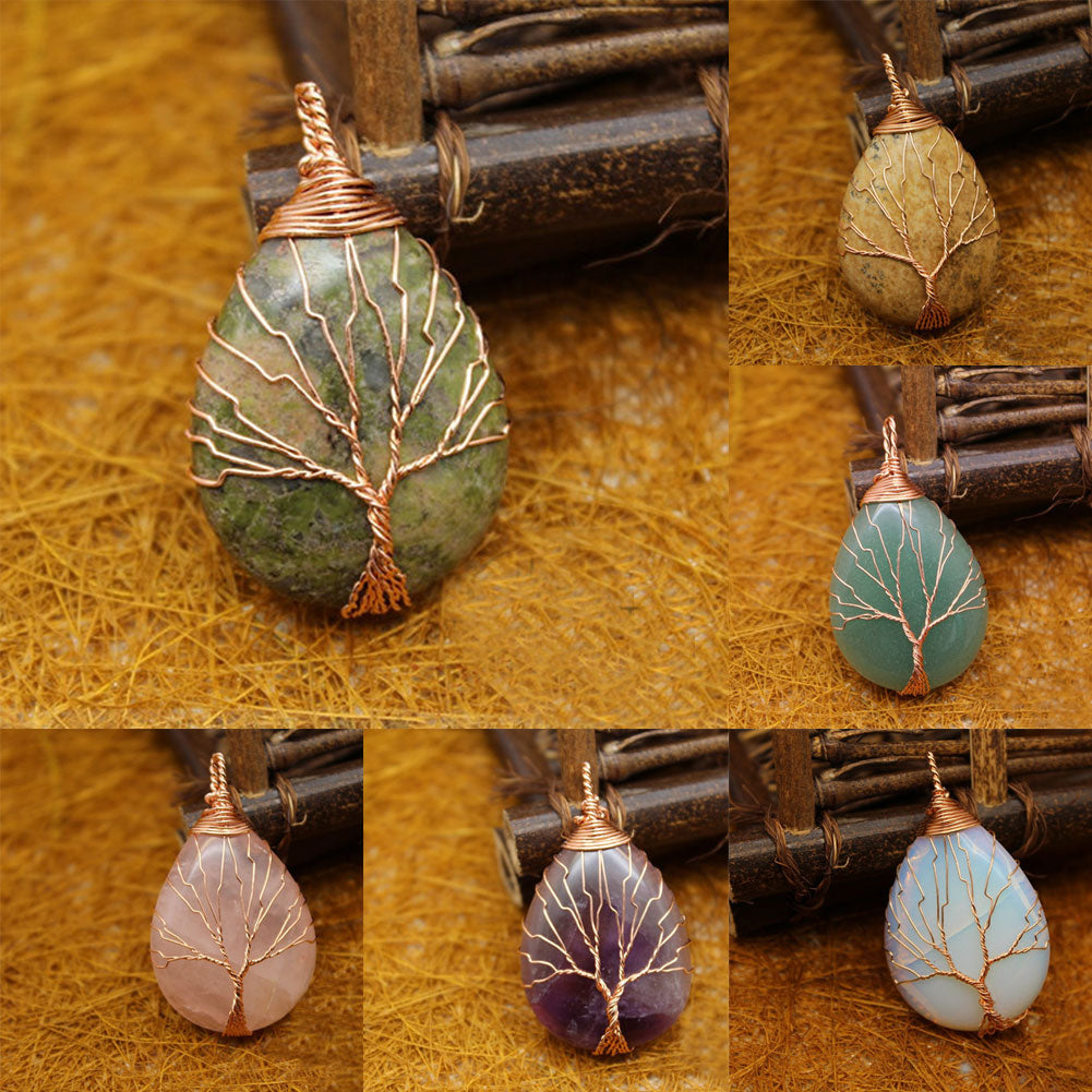 Natural Stone Waterdrop Shape Pendant Charm Necklace Jewelry DIY Accessory