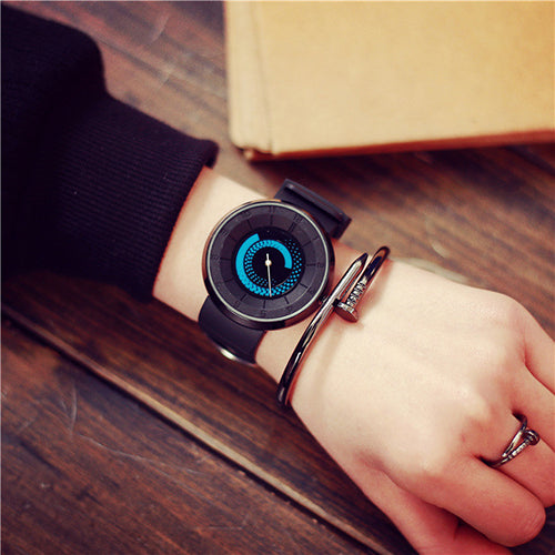 Unisex Fashion Creative Wheel Print Soft Silicone Band Round Dial Wrist Watch
