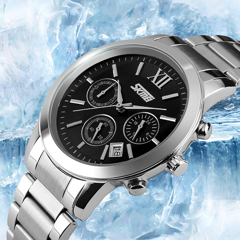 Fashion Men Alloy Band Roma Style Sub-Dial Analog Quartz Wrist Watch Gift