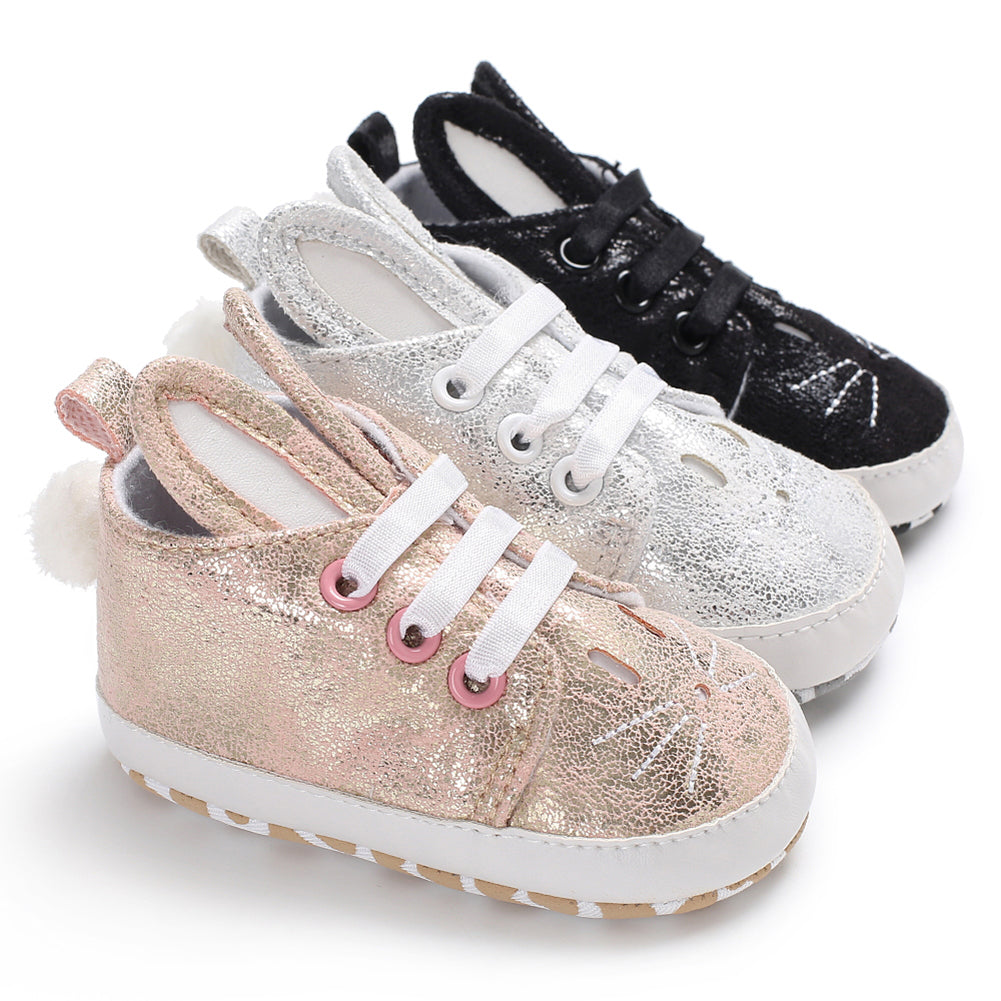 Toddler Infant Kid Girl Cute Rabbit Ear Sneakers Shiny Faux Leather Baby Shoes