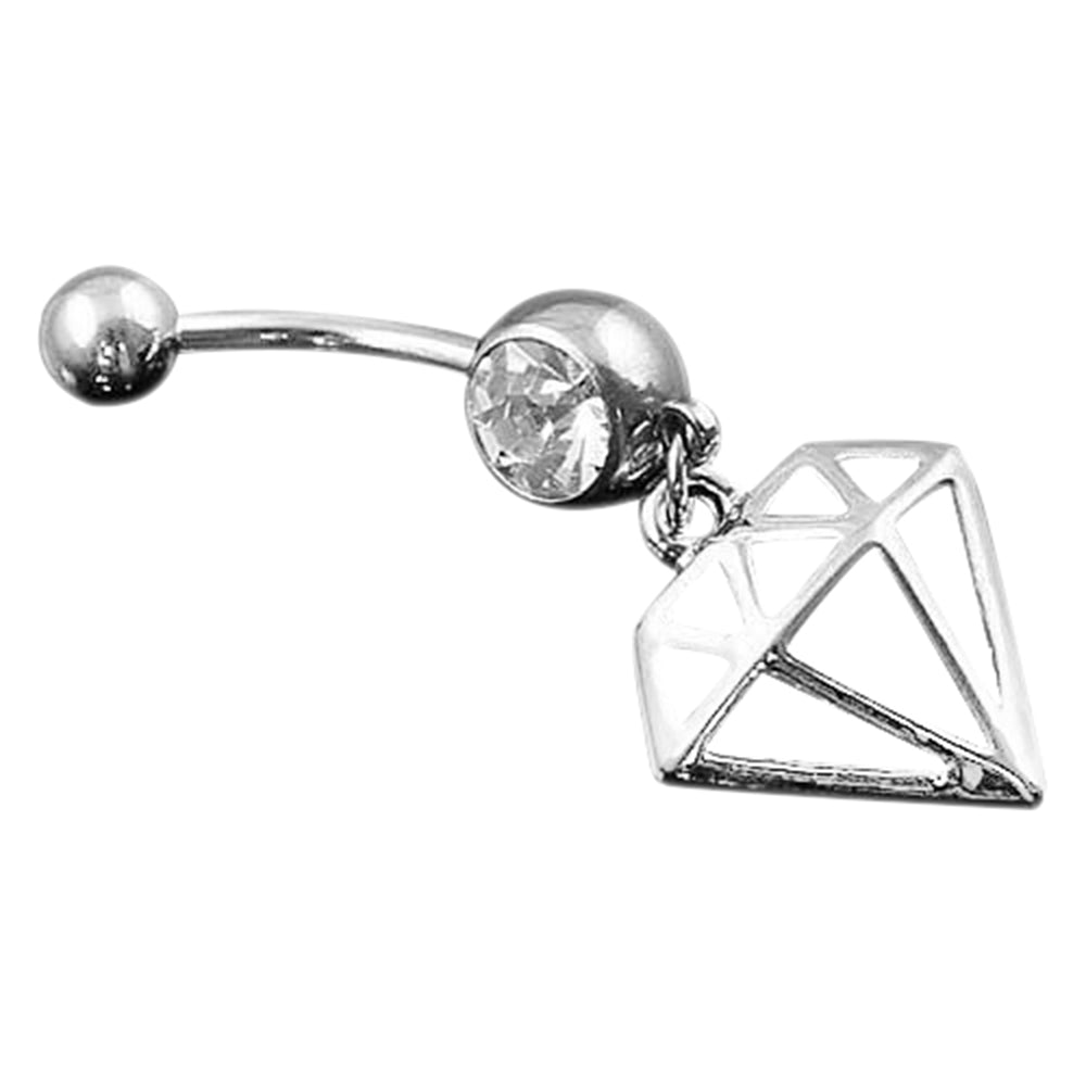 14G Sexy Hollow Diamond Shaped Pendant Belly Barbell Bar Button Navel Ring