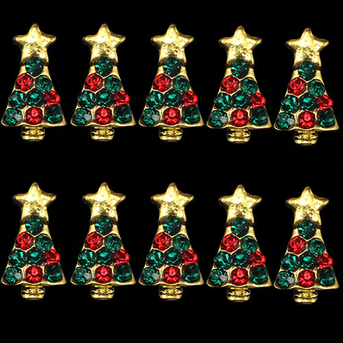 10 Pcs 3D Christmas Tree Shape Alloy Nail Art Sticker Decoration Charms Studs