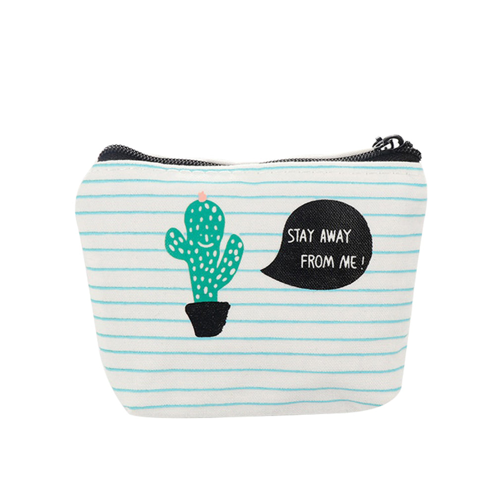 Green Cactus Print Canvas Coin Purse Mini Card Holder Zipper Pouch Wallet