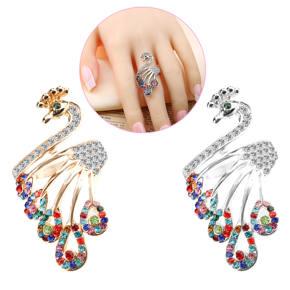 Women Retro Gold-plated Rhinestones Peacock Shape Finger Ring Jewelry Gifts