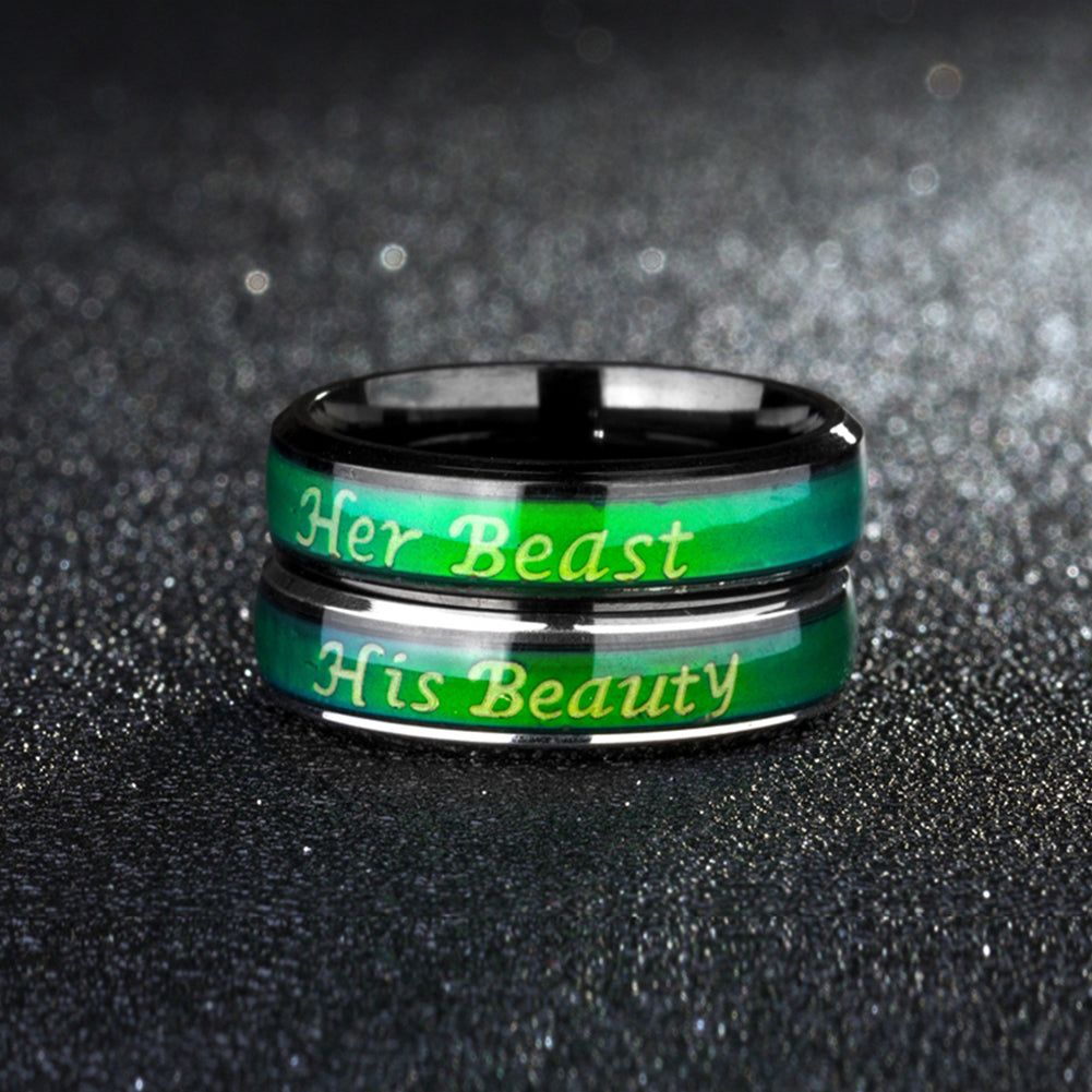 Her Beast His Beauty Titanium Steel Color Changing Jewelry Finger Couple Ring
