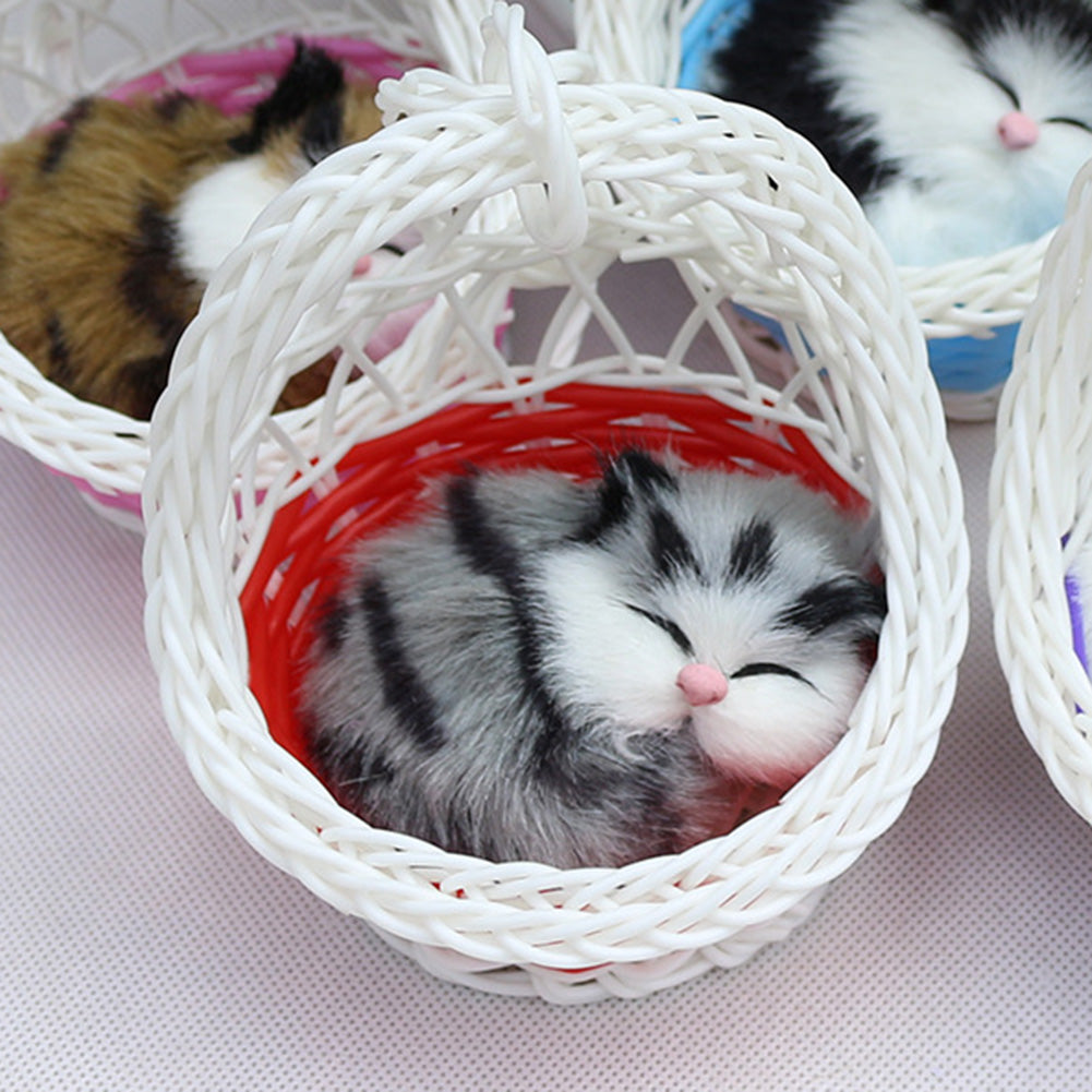 Creative Cute Simulation Cat with Hanging Basket Home Car Ornament Toy Gift