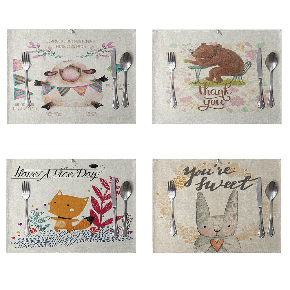 Rectangle Cartoon Animal Printed Heat Insulation Placemat Home Tablewear Pad