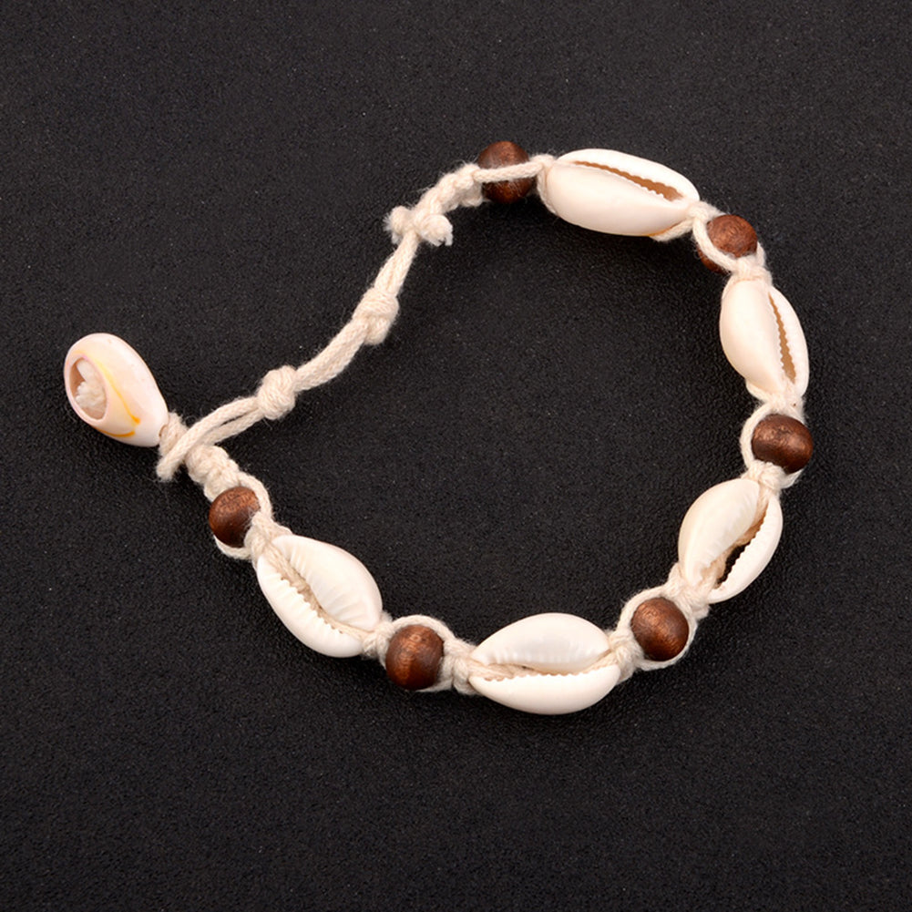 Women Knitted Wooden Beads Shell Summer Beach Anklet Ankle Bracelet Foot Jewelry