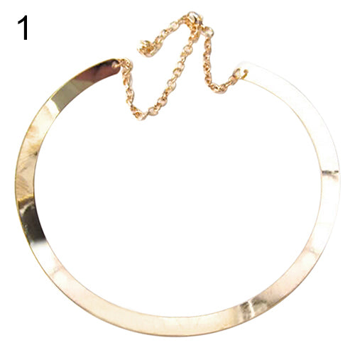 Girl's Thin Mirrored Collar Necklace Shiny Metal Choker Gold Silver Plated Circle Jewelry