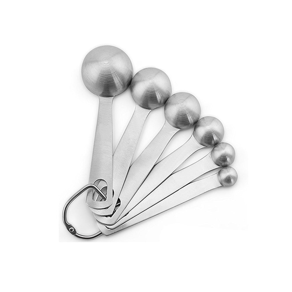 6Pcs/Set Stainless Steel Seasoning Measuring Spoon Round Cup Kitchen Baking Tool