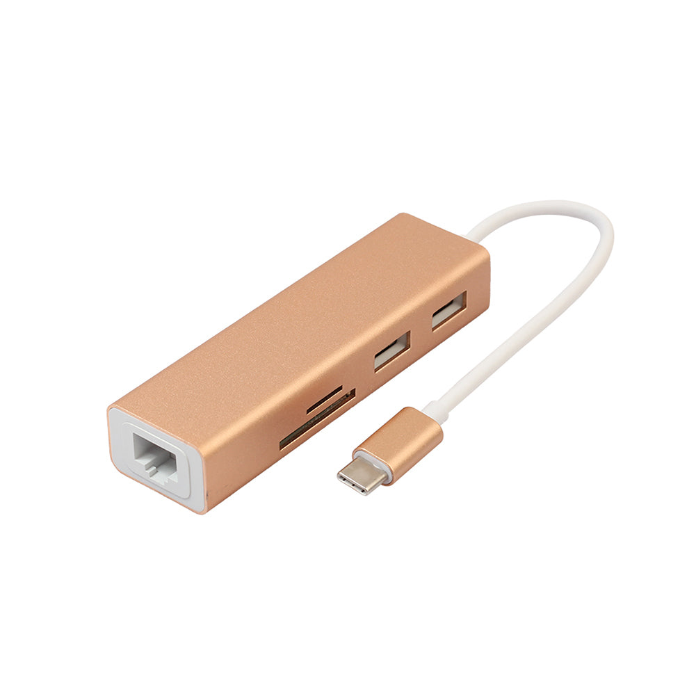 USB Type C Hub Wired Gigabit Ethernet Card LAN Adapter with SD/TF Card Reader