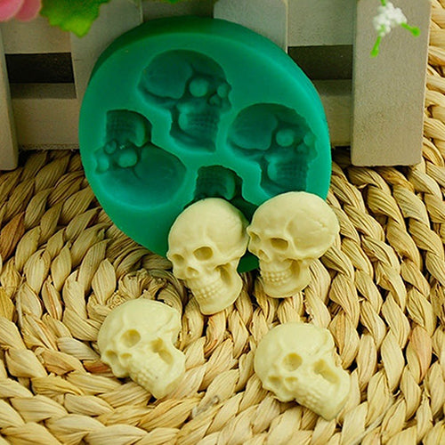 3D Skull Head Silicone Fondant Cake Mold  Chocolate Halloween Party DIY Tools