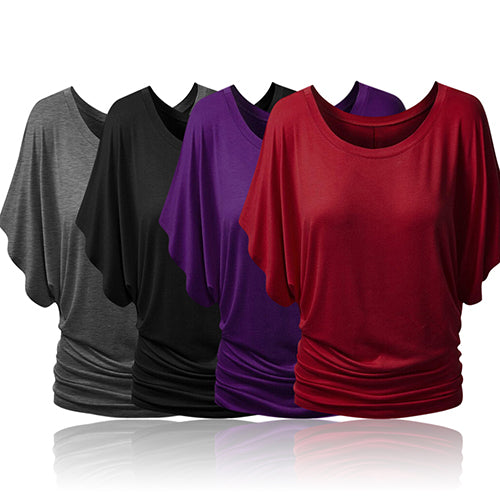 Women Boat Neck Dolman Casual Tops Elbow Sleeve Off Shoulder Tee Blouse T-Shirt