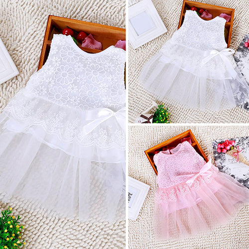 Kids Baby Girls' Floral Lace Bowknot Dress Party Princess Tutu Tulle Dress
