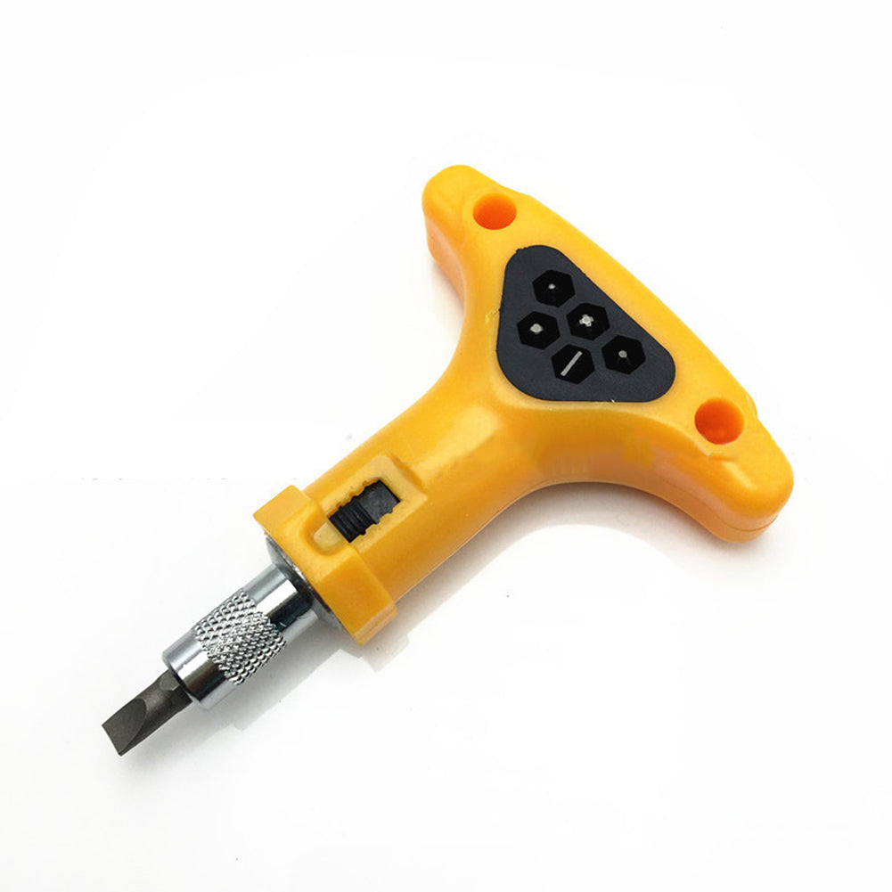 T Handle Anti-slip Ratchet Screwdriver Bits Tool Set Hex Slotted Hardware Tool