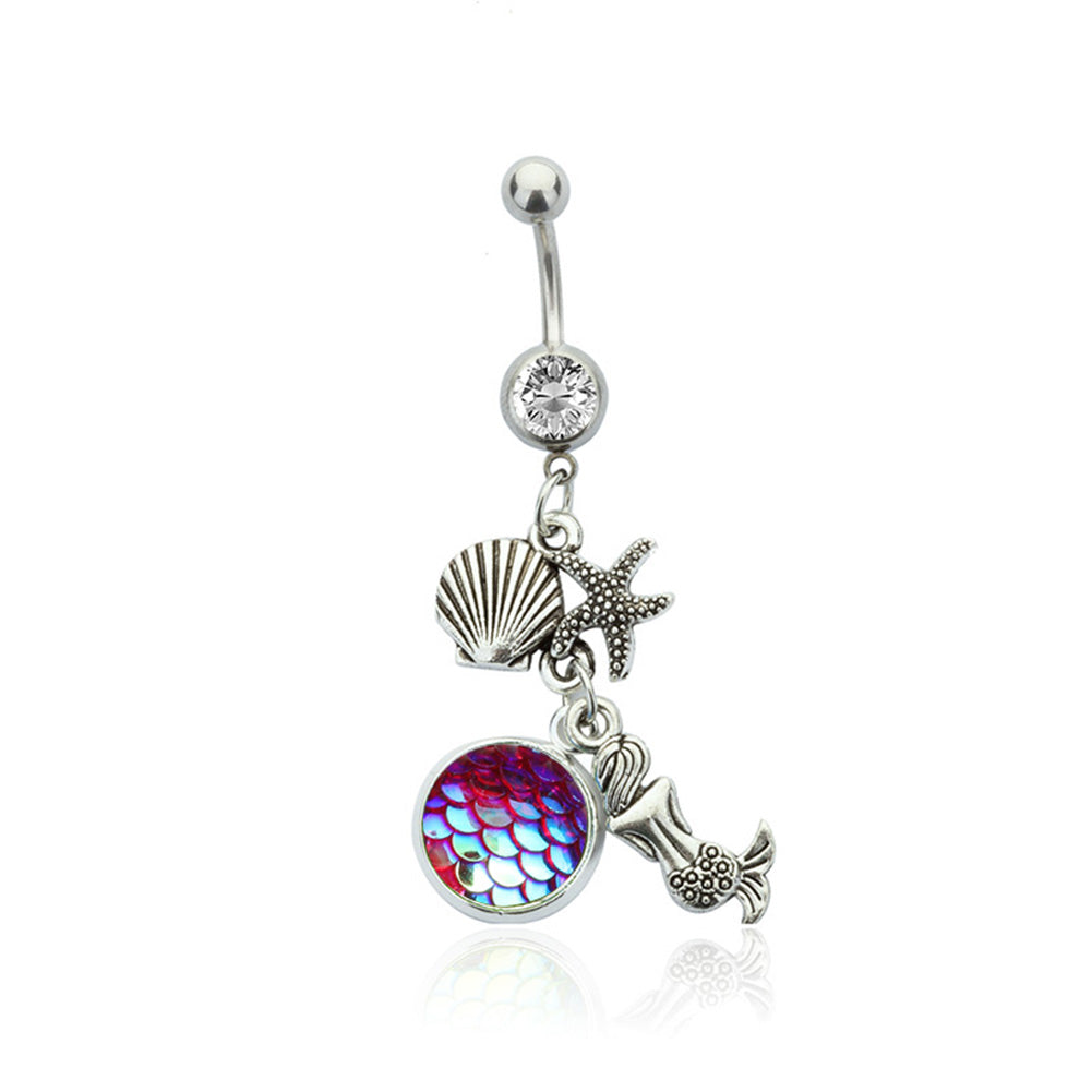 Fashion Mermaid Navel Piercing Sexy Belly Button Ring Women Rhinestone Jewelry
