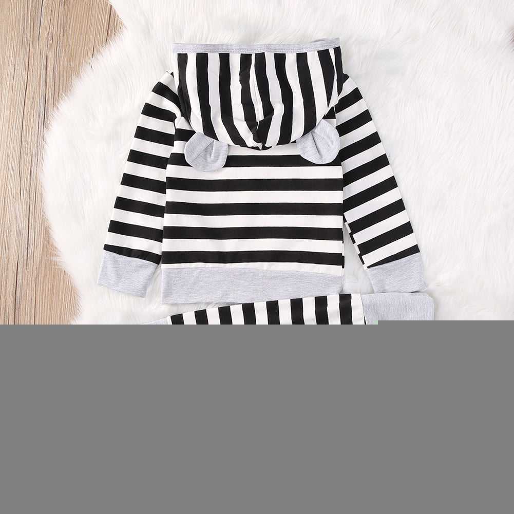 Newborn Baby Boys Girls Outfit Striped Hooded Top Long Sleeve T-Shirt + Pants
