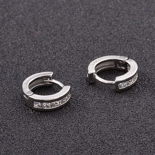 Silver Plated Shiny Rhinestones Inlaid Ear Studs Hoop Huggie Earrings Jewelry